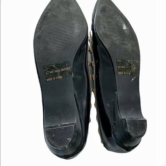 C.Label  Black Grey Patent Leather Rock Stud Flats 6.5 - Picture 7 of 8